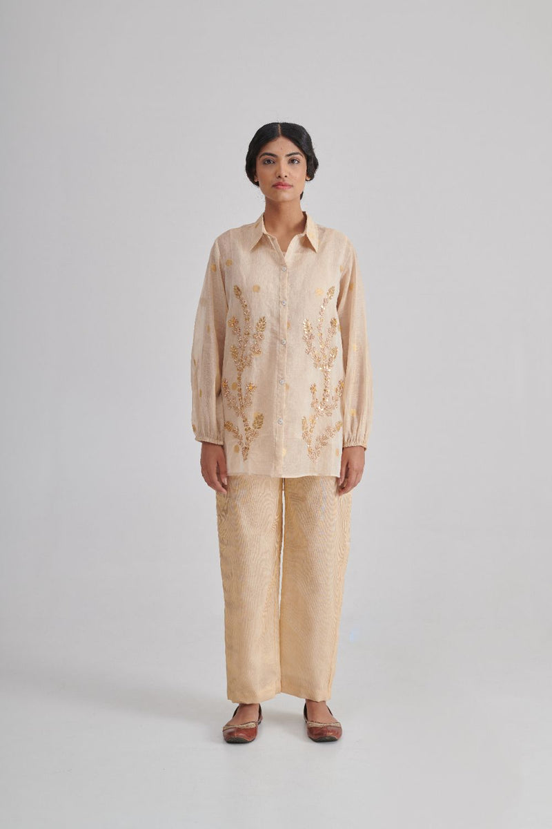 KHWAAB & INARA SHIRT, SLIP & PANT silk by Rashika Mittal in gold color for women Worldwide