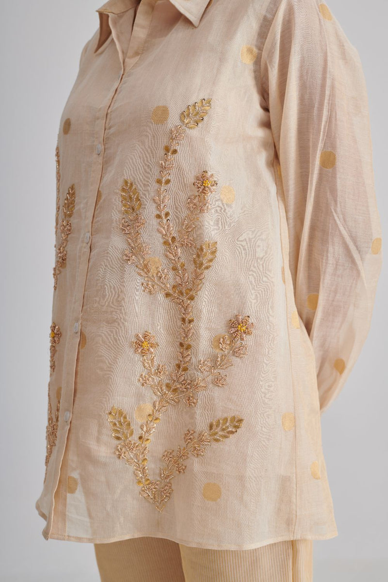 KHWAAB & INARA SHIRT, SLIP & PANT silk by Rashika Mittal in gold color for women Worldwide