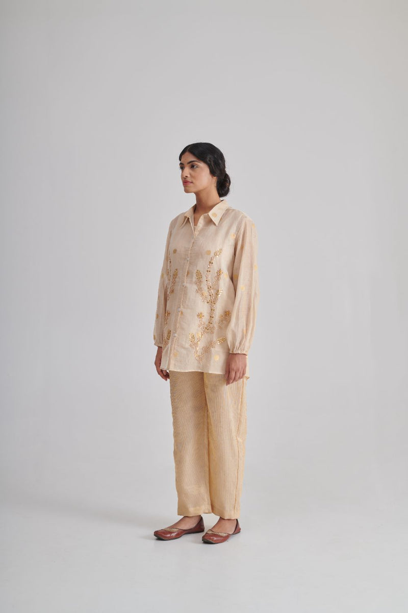 KHWAAB & INARA SHIRT, SLIP & PANT silk by Rashika Mittal in gold color for women Worldwide