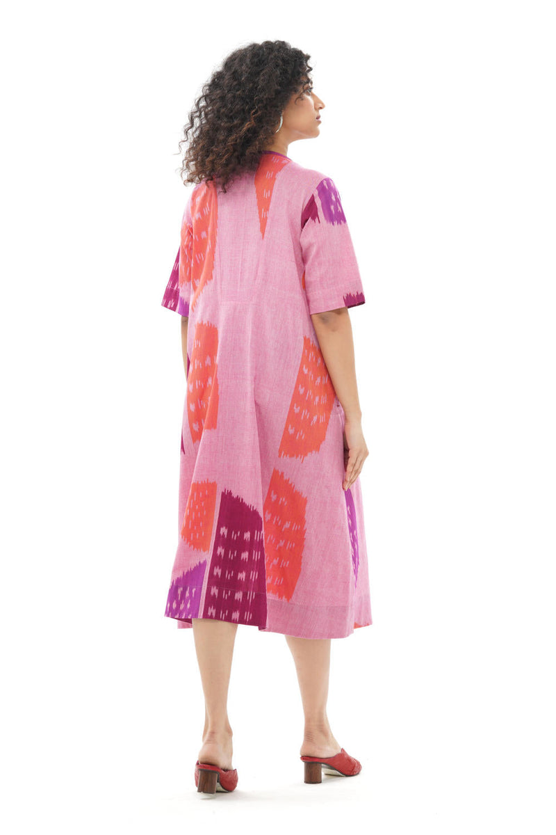 KIKU YOKE DRESS 100% cotton by Translate - Handwoven Ikat in pink color for women Worldwide