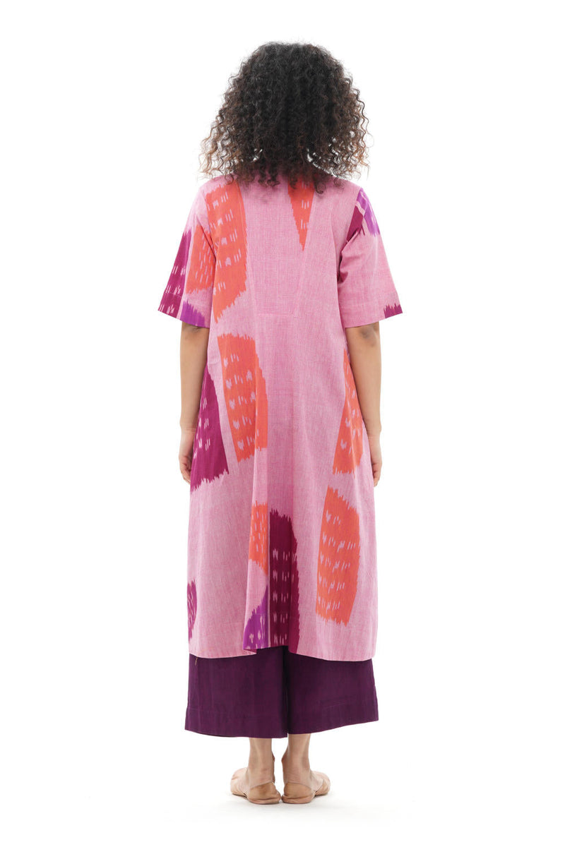 KIKU YOKE DRESS 100% cotton by Translate - Handwoven Ikat in pink color for women Worldwide