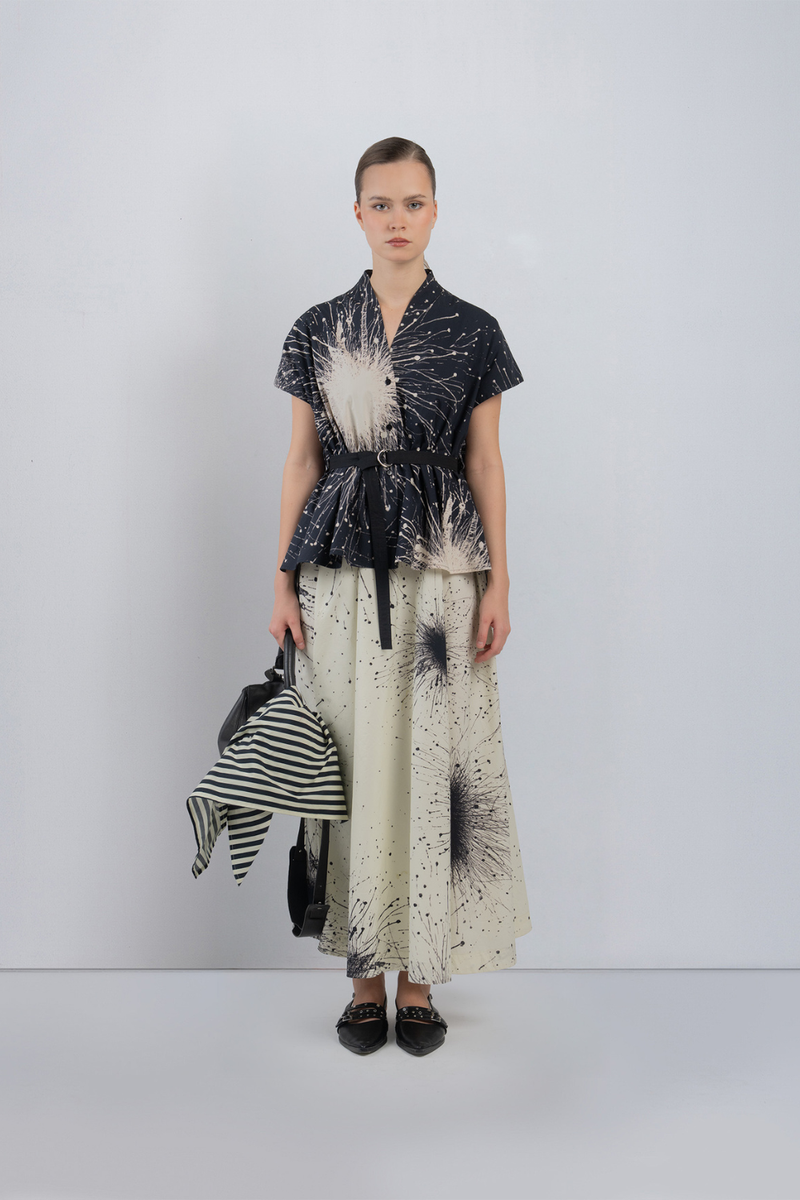 KIMONO LAYERED DRESS - Black + Ivory dress by Leh Studios in black for women Worldwide