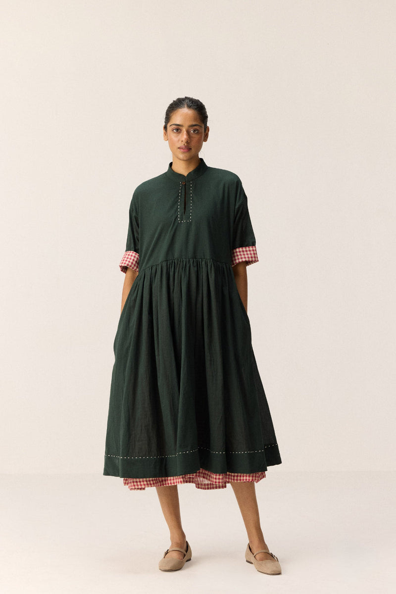 Tangled in Checks Dress cotton by Khara Kapas in green for women Worldwide