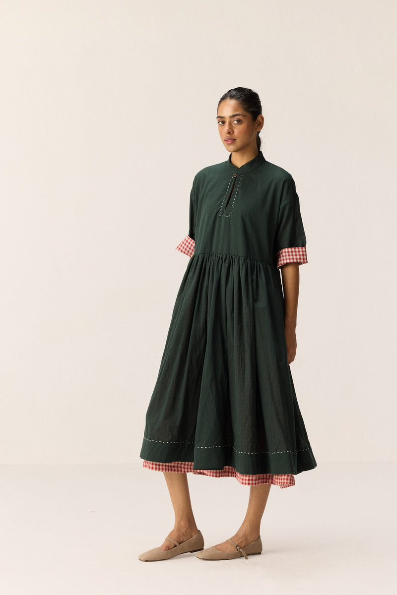 Tangled in Checks Dress cotton by Khara Kapas in green for women Worldwide