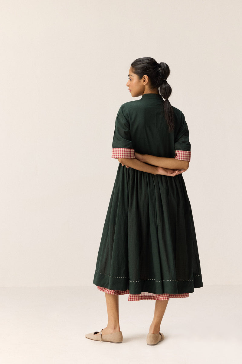 Tangled in Checks Dress cotton by Khara Kapas in green for women Worldwide