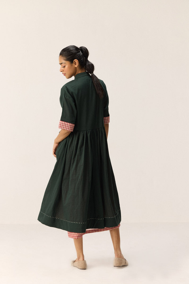 Tangled in Checks Dress cotton by Khara Kapas in green for women Worldwide