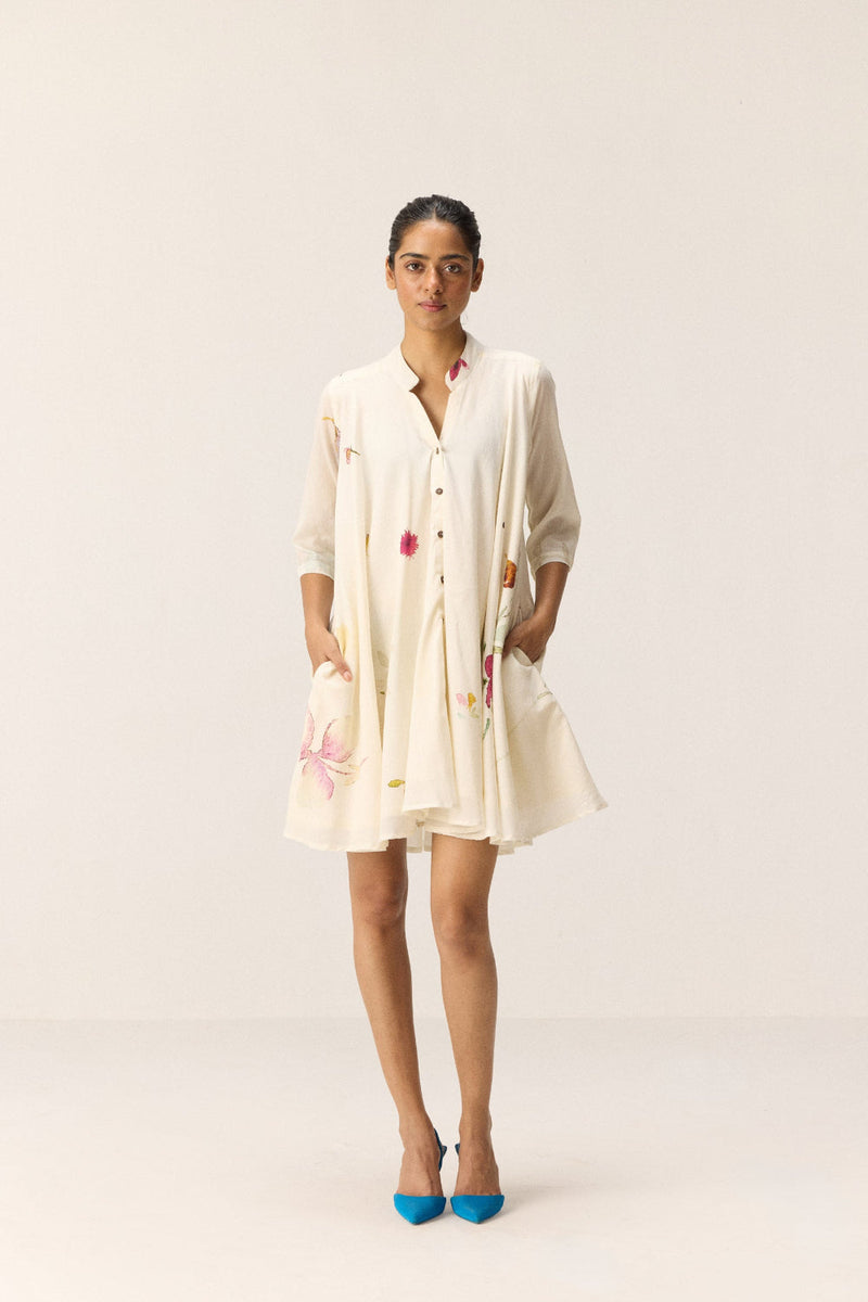 Pearls in a garden Dress cotton by Khara Kapas in white for women Worldwide