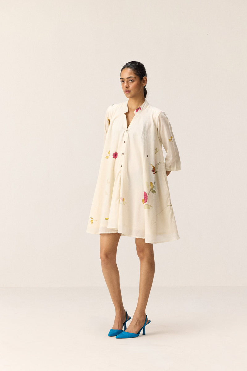Pearls in a garden Dress cotton by Khara Kapas in white for women Worldwide