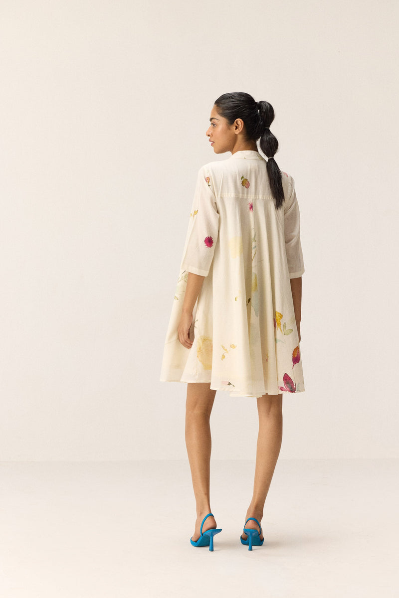 Pearls in a garden Dress cotton by Khara Kapas in white for women Worldwide