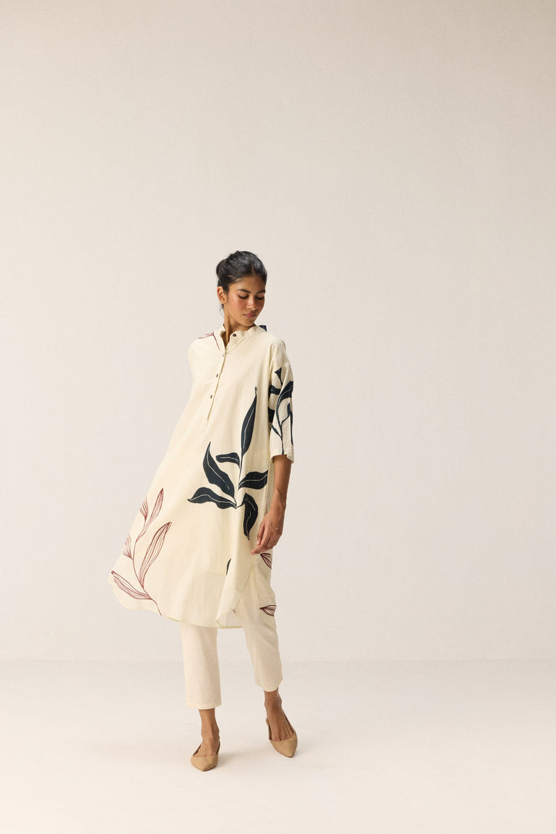 Wild Vine Kurta Set Co-ord set cotton by Khara Kapas in white for women Worldwide