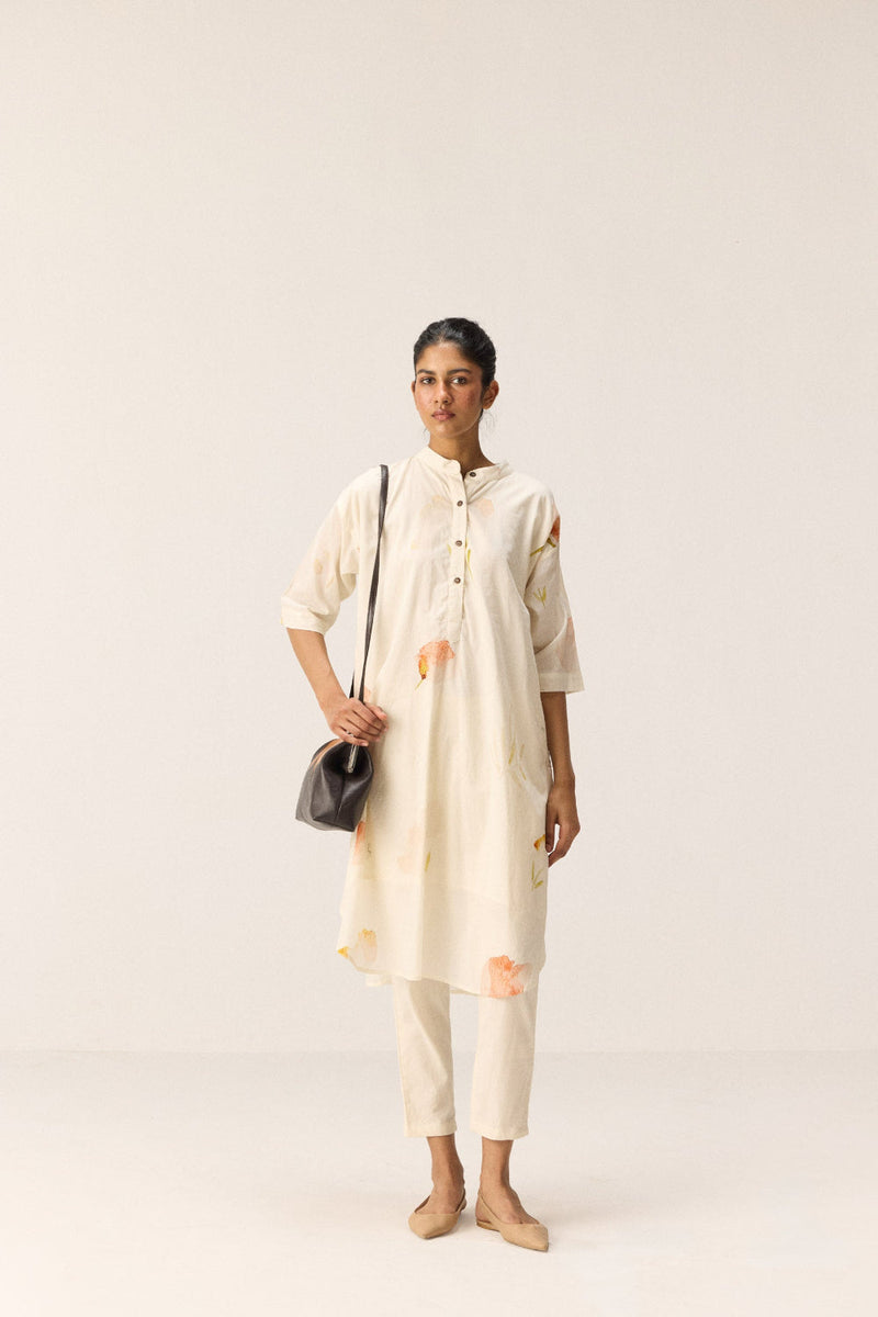 French Hydrangeas Kurta set cotton by Khara Kapas in white for women Worldwide