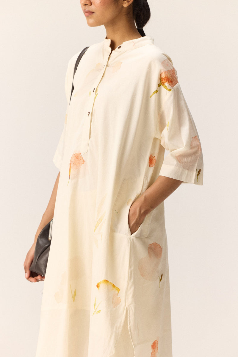 French Hydrangeas Kurta set cotton by Khara Kapas in white for women Worldwide