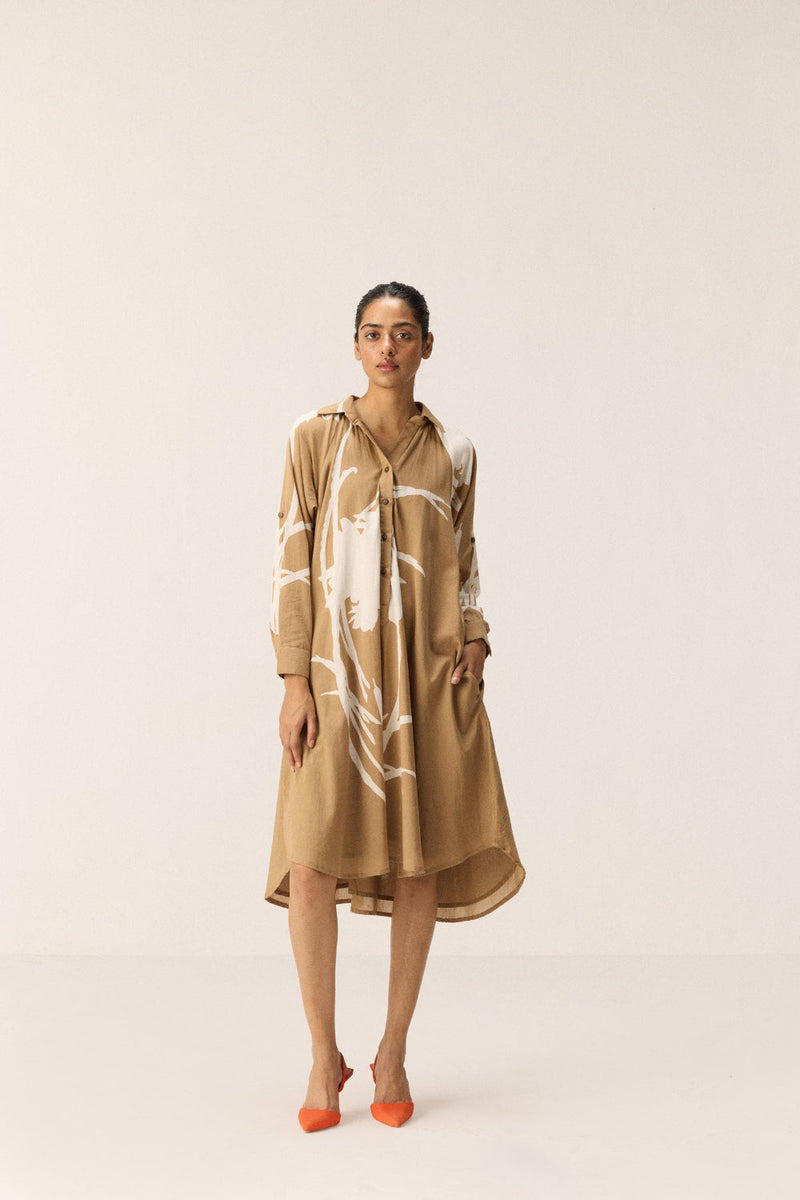 Camel Dune Dress cotton by Khara Kapas in brown for women Worldwide