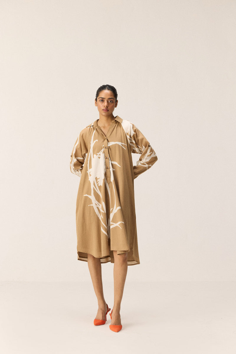 Camel Dune Dress cotton by Khara Kapas in brown for women Worldwide