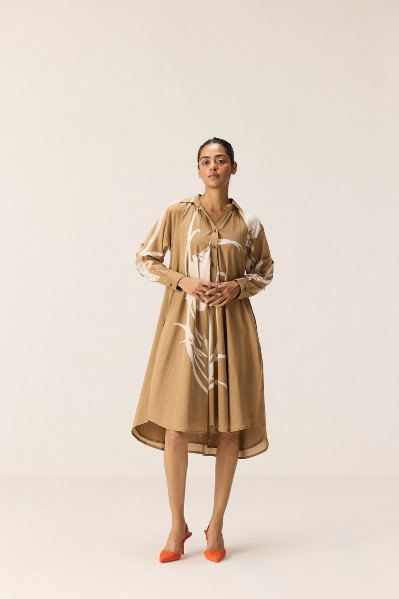 Camel Dune Dress cotton by Khara Kapas in brown for women Worldwide