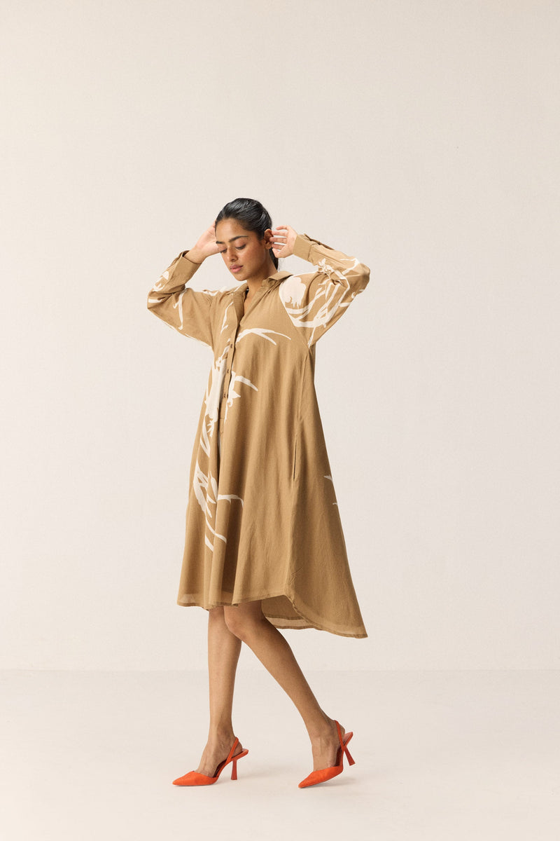 Camel Dune Dress cotton by Khara Kapas in brown for women Worldwide
