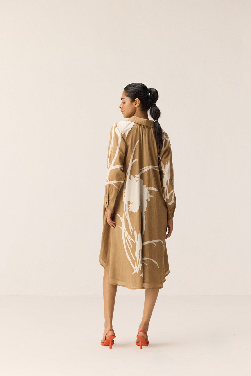 Camel Dune Dress cotton by Khara Kapas in brown for women Worldwide