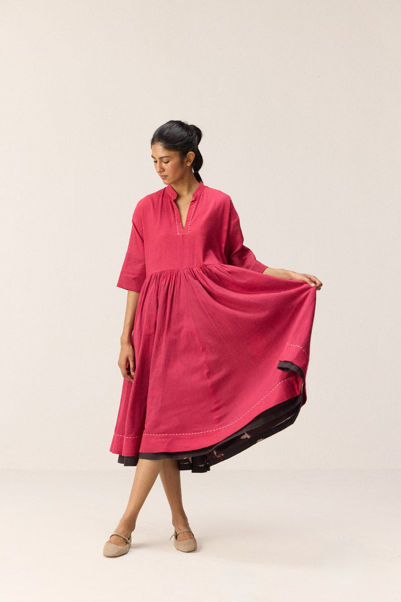 Berry beam Dress cotton by Khara Kapas in pink for women Worldwide