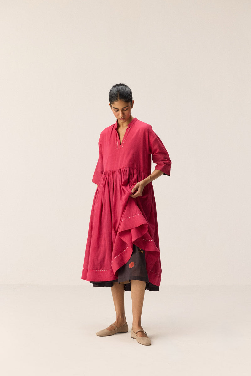 Berry beam Dress cotton by Khara Kapas in pink for women Worldwide