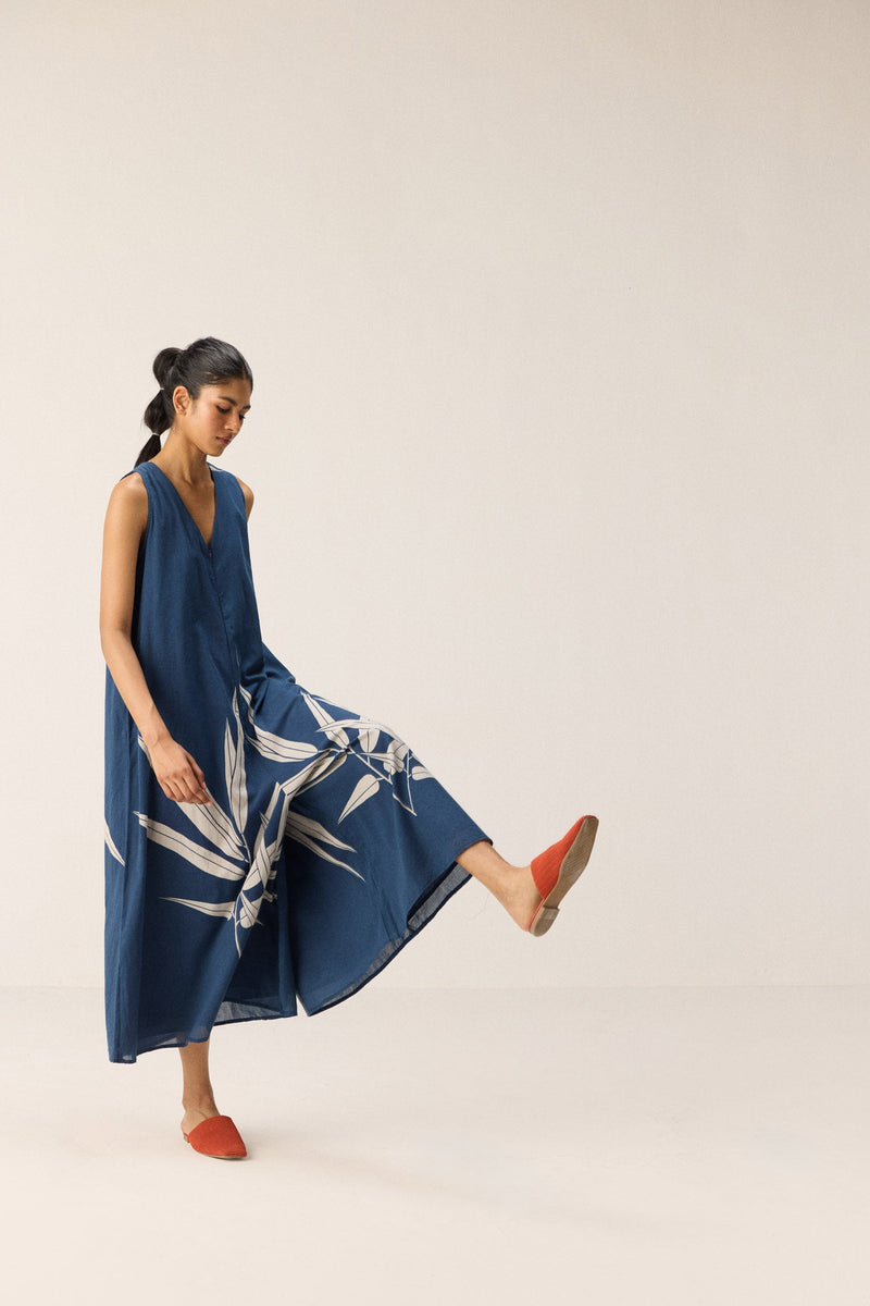 Blue Fern Jumpsuit cotton by Khara Kapas in blue for women Worldwide