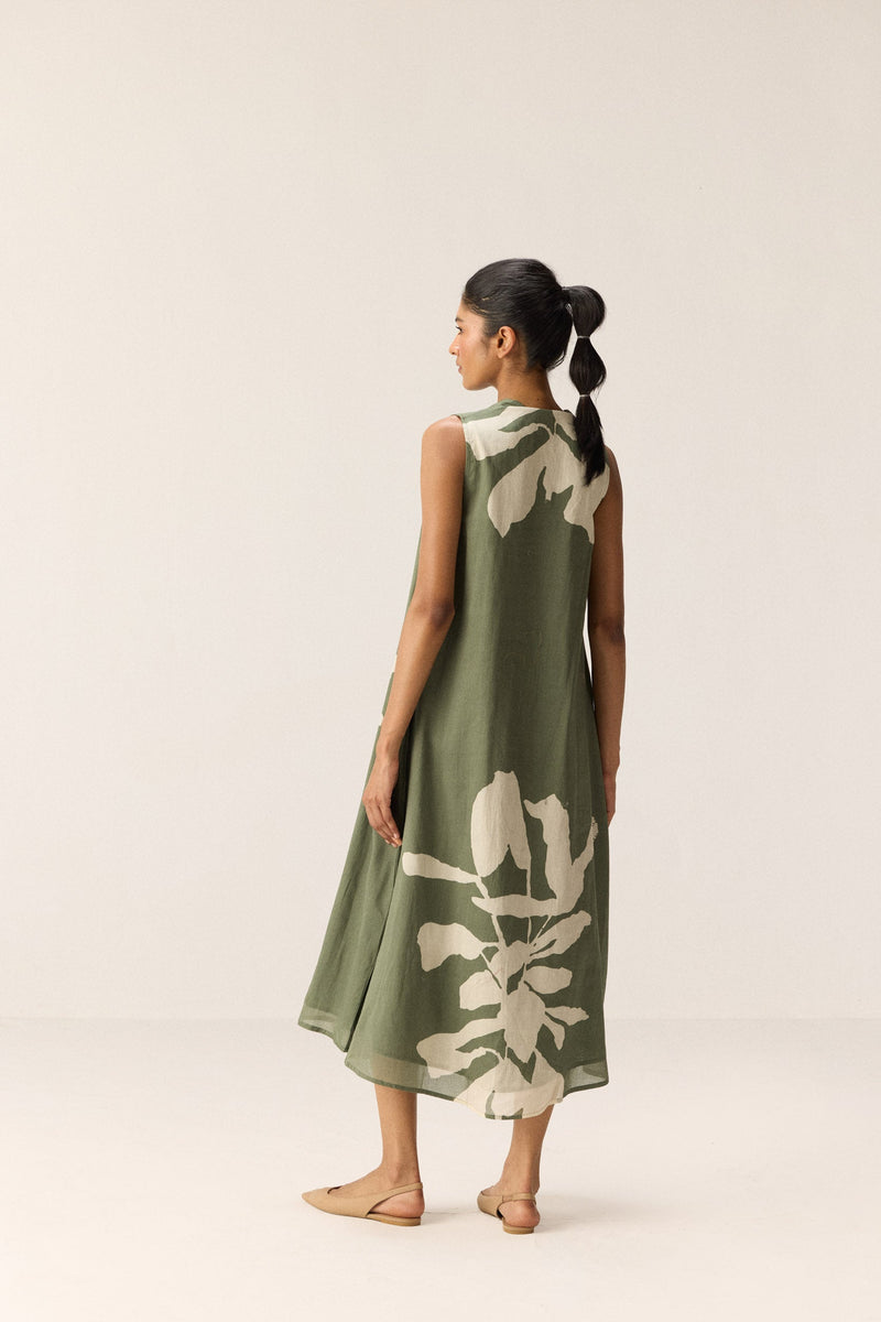 Faded Herb Dress cotton by Khara Kapas in green for women Worldwide
