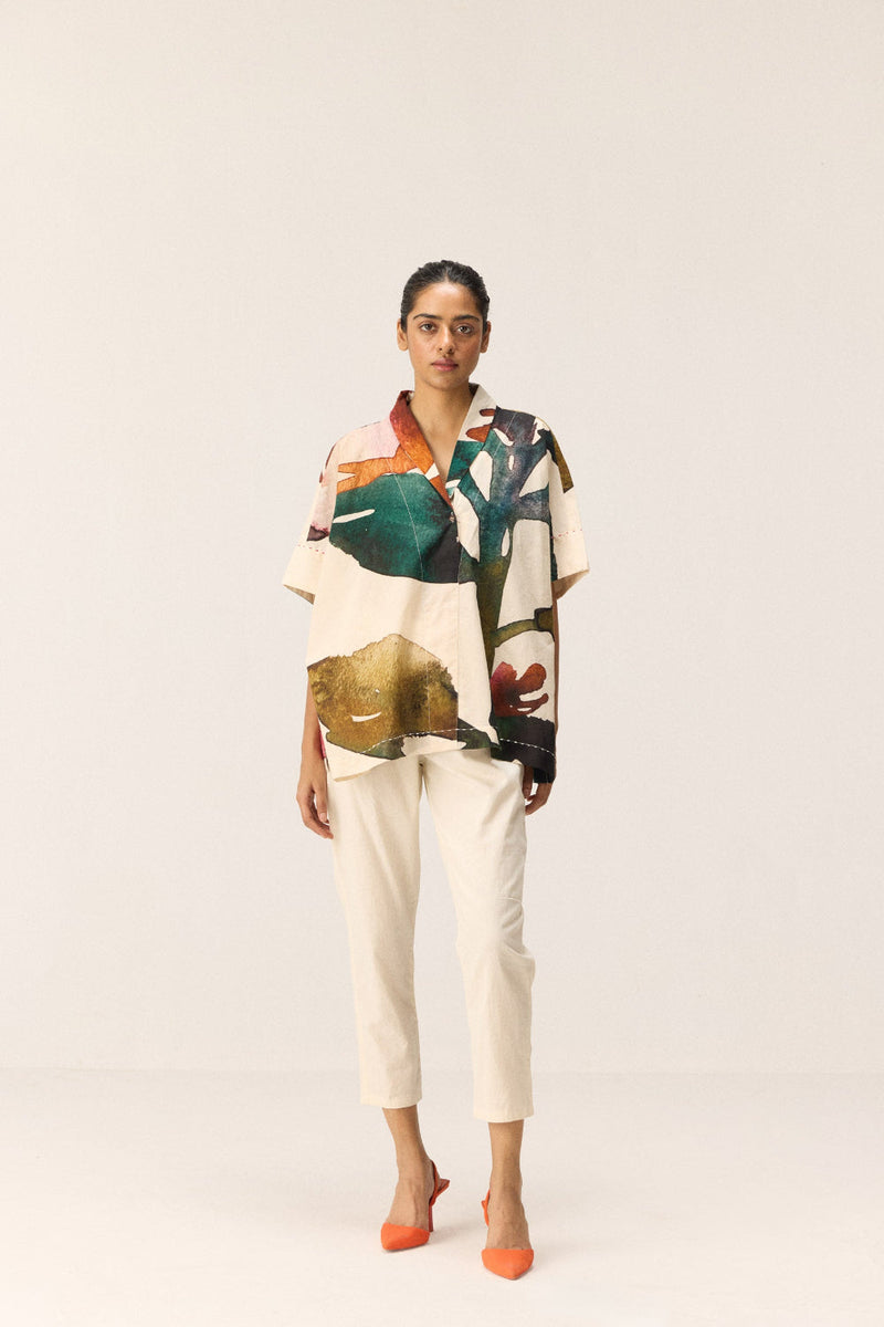 Floral Wash Top cotton by Khara Kapas in white for women Worldwide