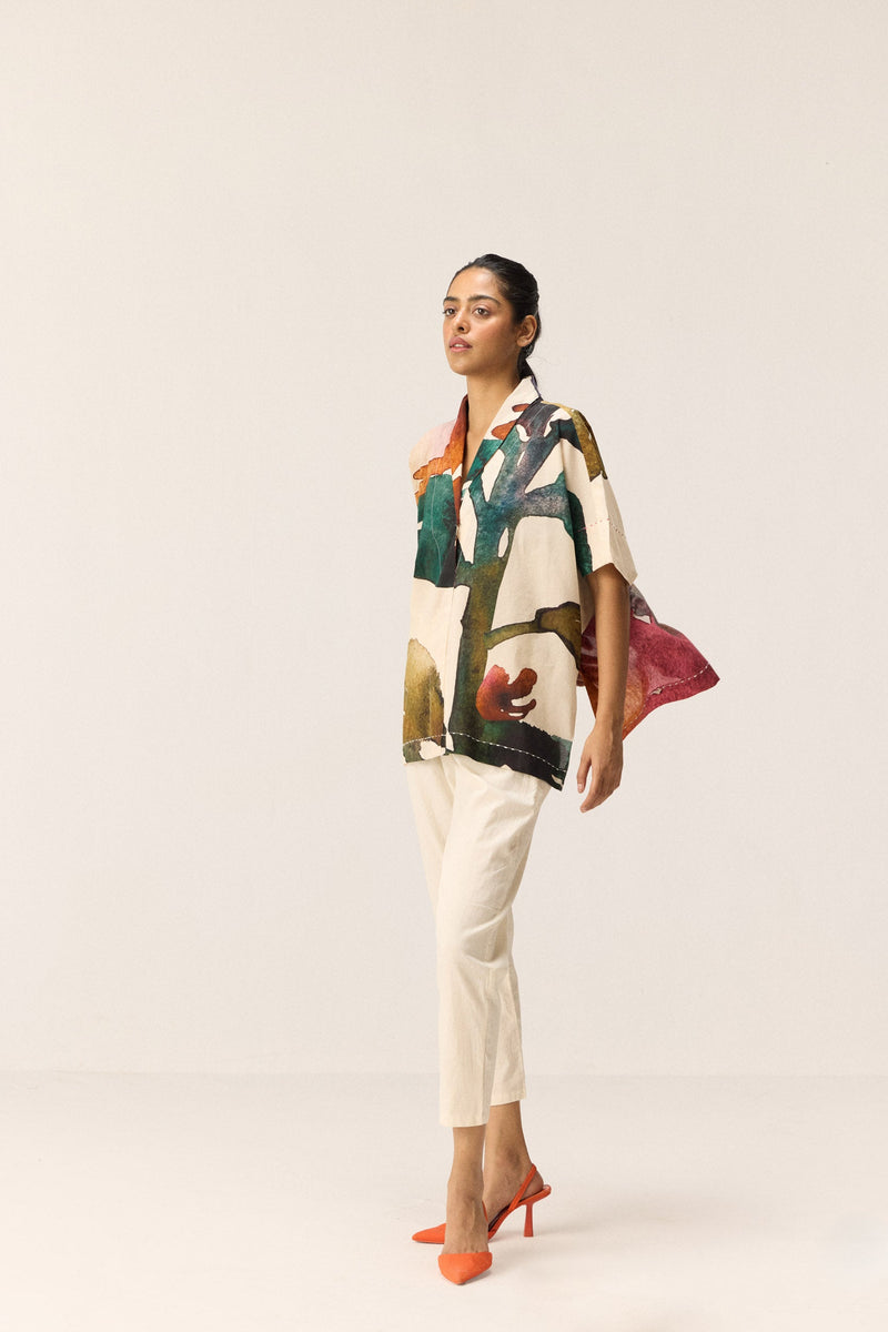 Floral Wash Top cotton by Khara Kapas in white for women Worldwide