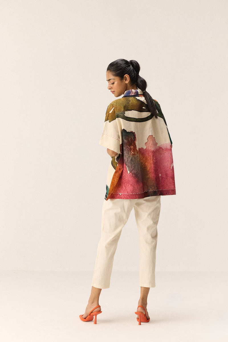 Floral Wash Top cotton by Khara Kapas in white for women Worldwide