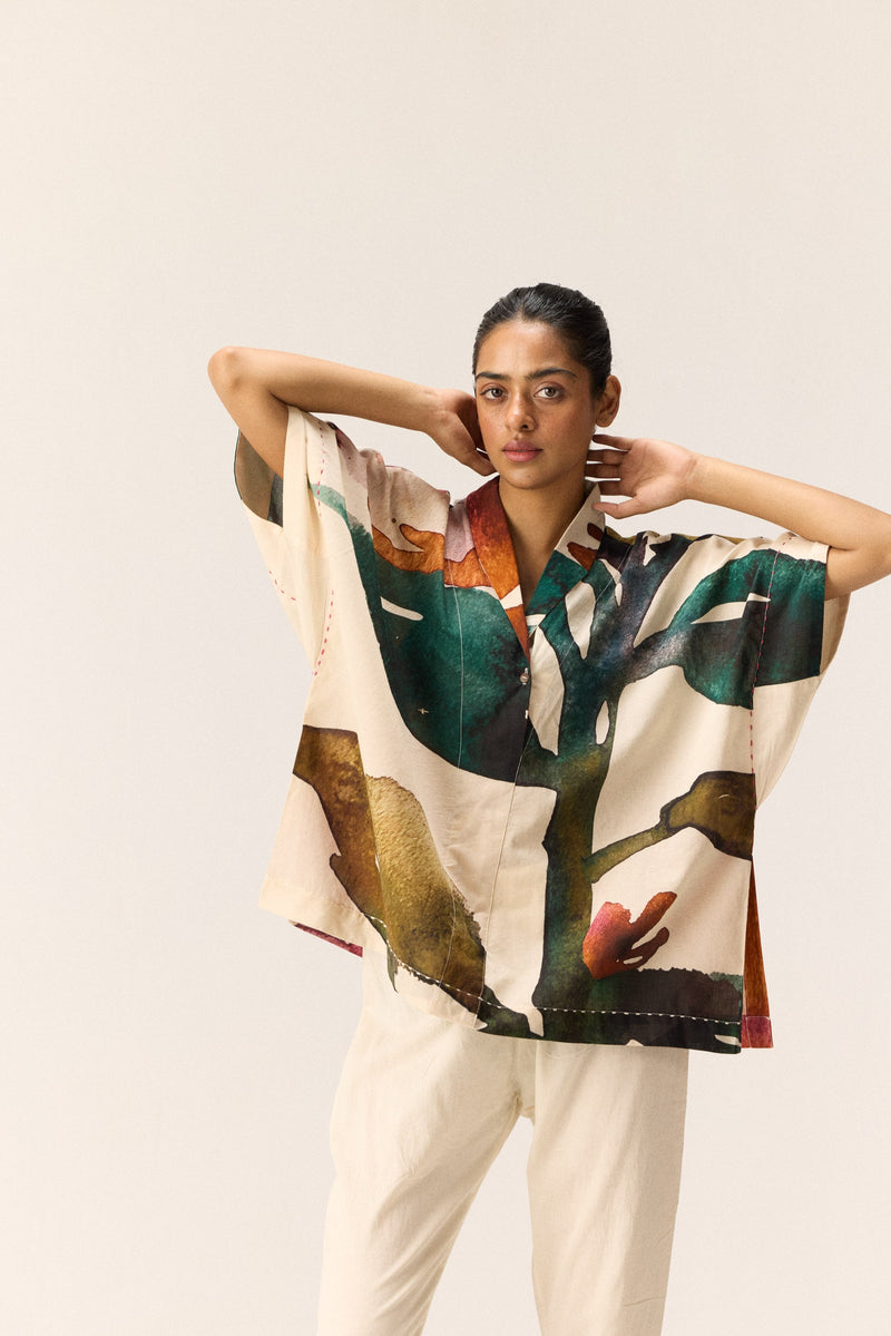 Floral Wash Top cotton by Khara Kapas in white for women Worldwide