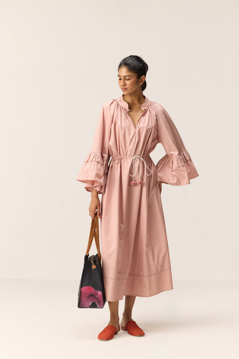 Rose Tier Dress poplin by Khara Kapas in pink for women Worldwide