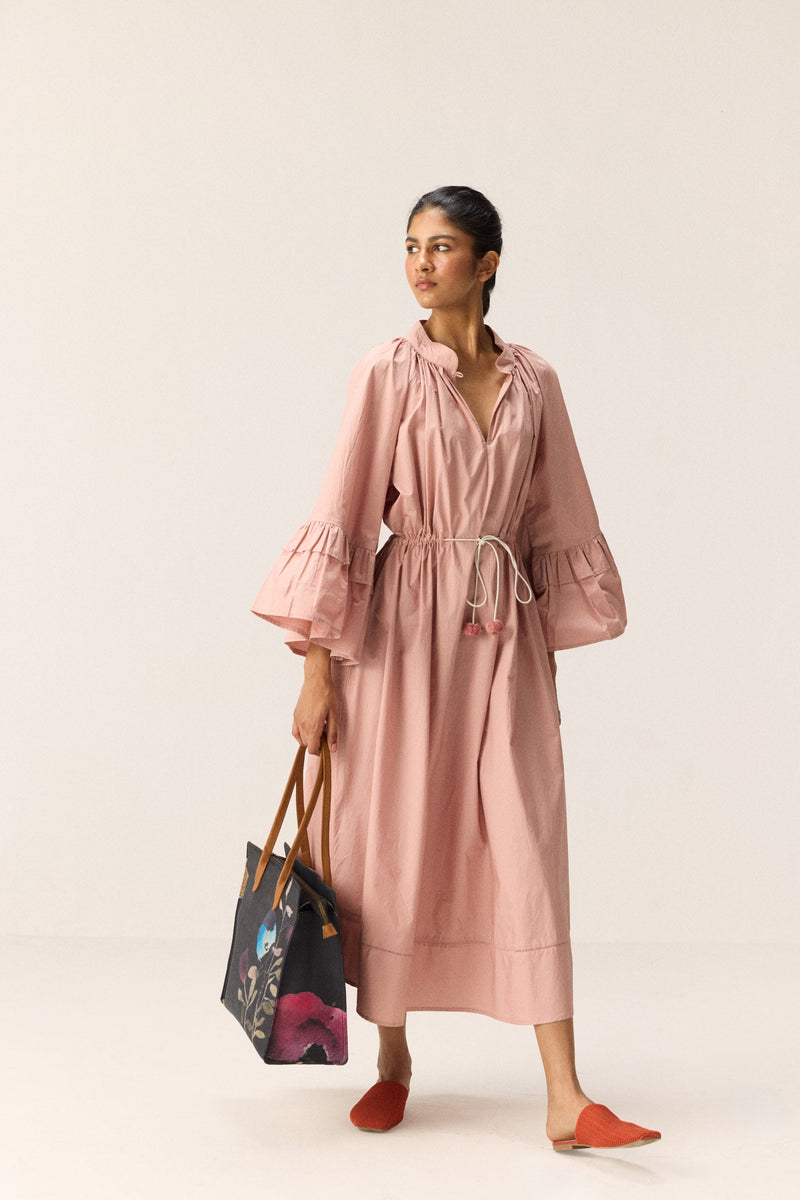Rose Tier Dress poplin by Khara Kapas in pink for women Worldwide