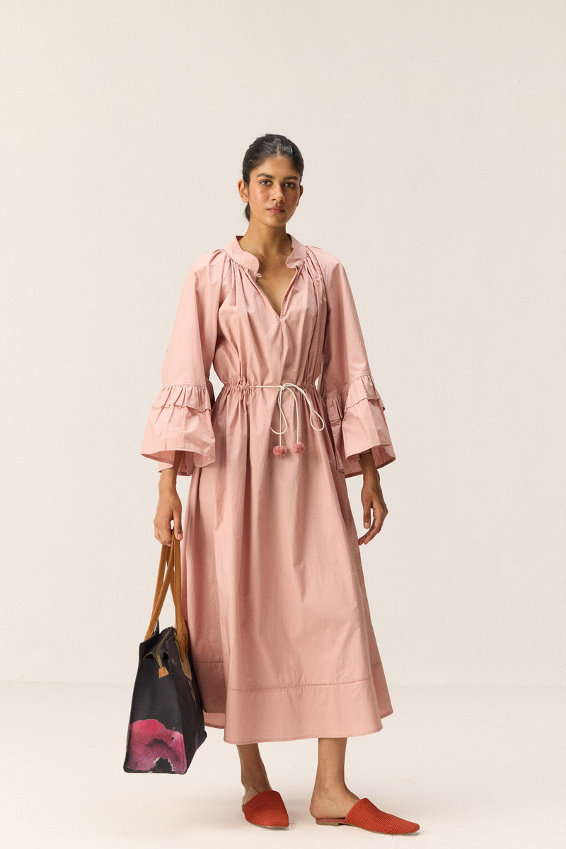 Rose Tier Dress poplin by Khara Kapas in pink for women Worldwide