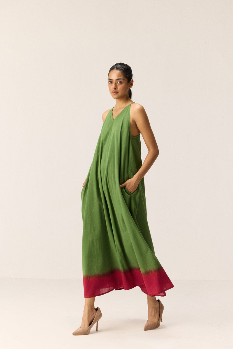 Forest Blush Dress cotton by Khara Kapas in green for women Worldwide