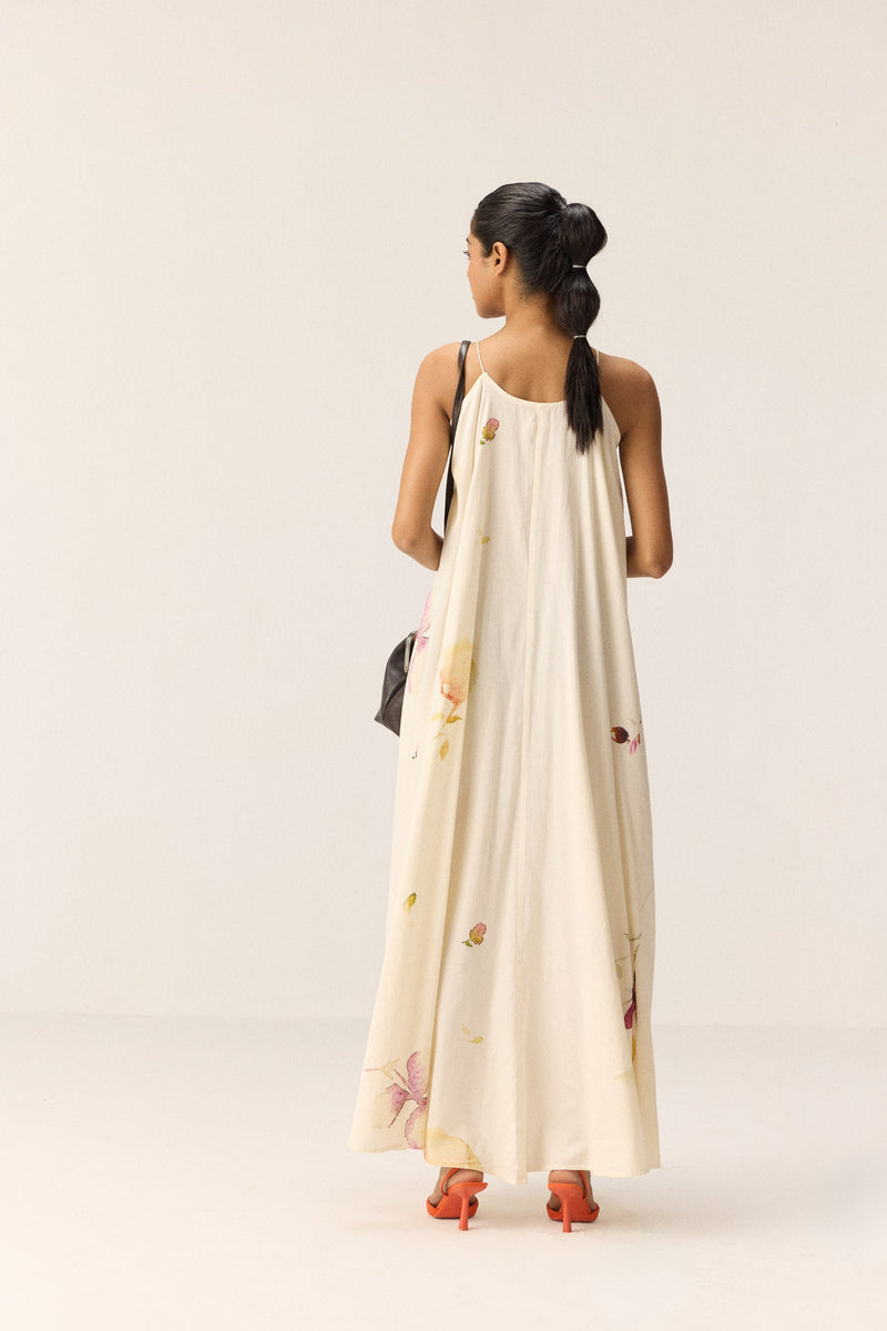 Chalky Blooms Dress cotton by Khara Kapas in white for women Worldwide