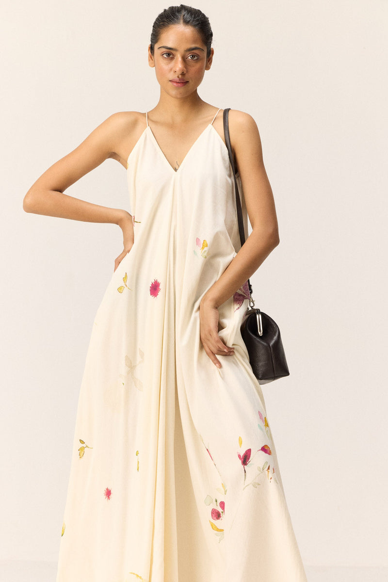Chalky Blooms Dress cotton by Khara Kapas in white for women Worldwide