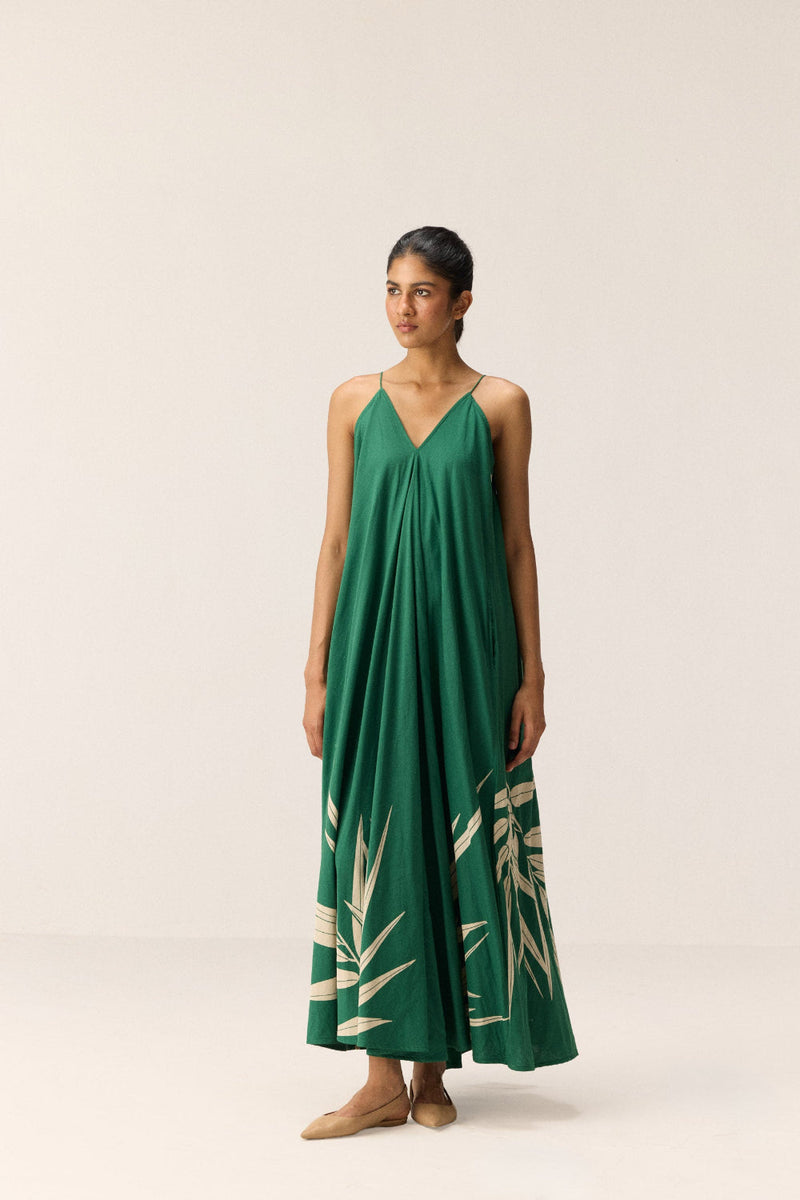 Tender Fern Dress cotton by Khara Kapas in green for women Worldwide