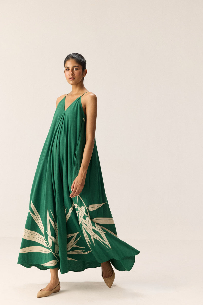 Tender Fern Dress cotton by Khara Kapas in green for women Worldwide