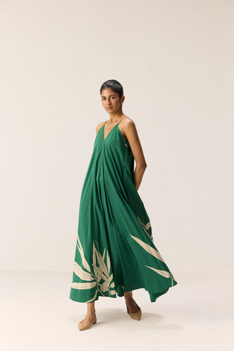 Tender Fern Dress cotton by Khara Kapas in green for women Worldwide