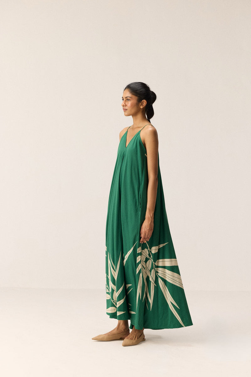 Tender Fern Dress cotton by Khara Kapas in green for women Worldwide