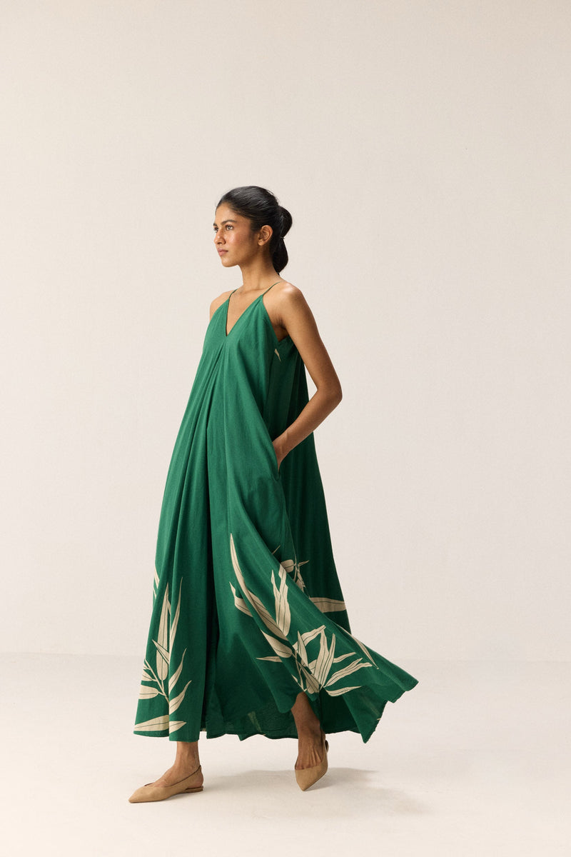 Tender Fern Dress cotton by Khara Kapas in green for women Worldwide