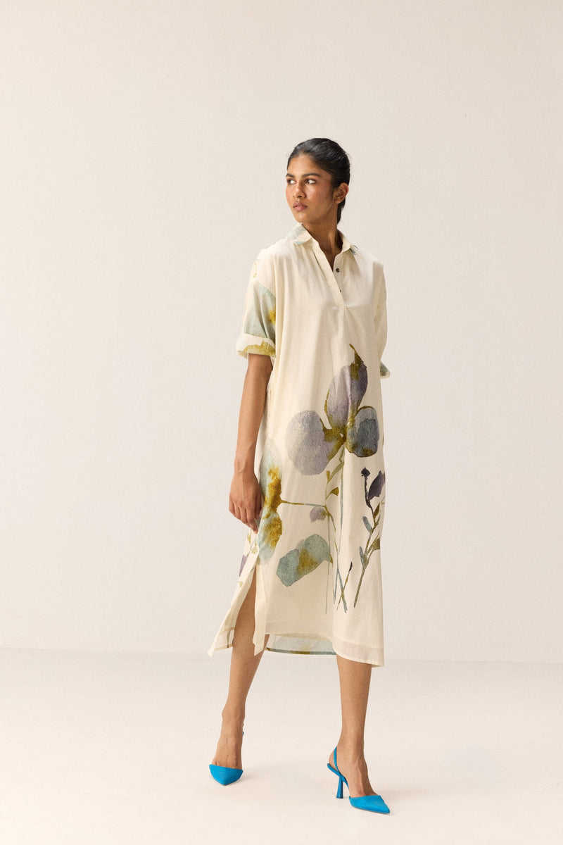 Floral whisper Dress cotton by Khara Kapas in white for women Worldwide