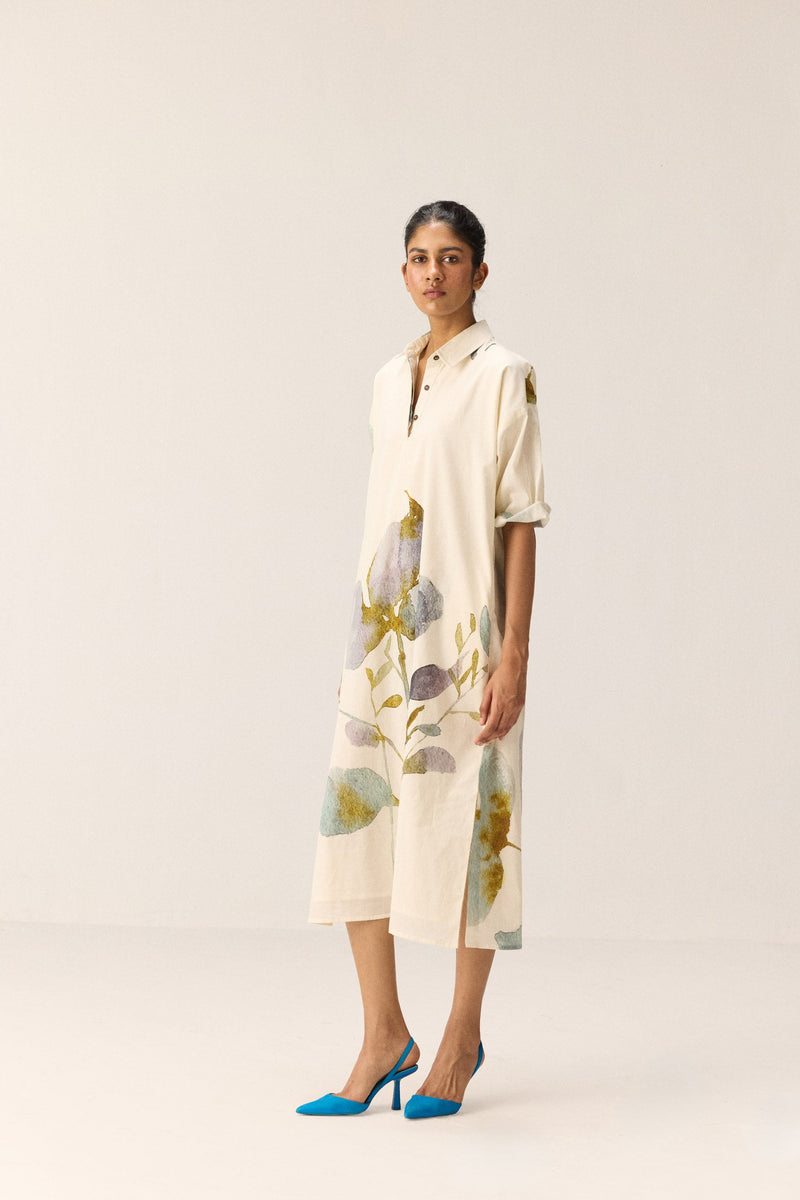 Floral whisper Dress cotton by Khara Kapas in white for women Worldwide