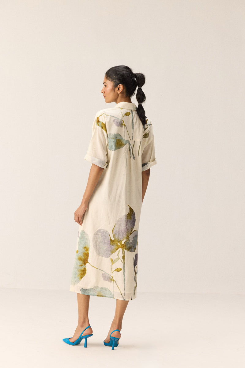 Floral whisper Dress cotton by Khara Kapas in white for women Worldwide