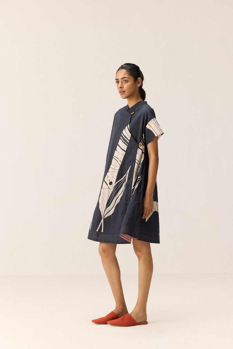 Phantom Leaves Dress cotton by Khara Kapas in black for women Worldwide