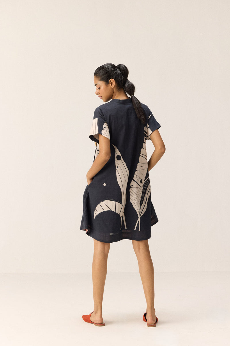 Phantom Leaves Dress cotton by Khara Kapas in black for women Worldwide