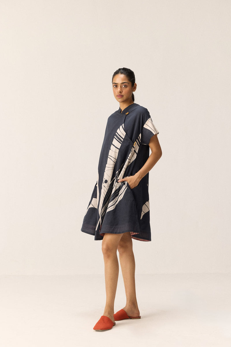 Phantom Leaves Dress cotton by Khara Kapas in black for women Worldwide