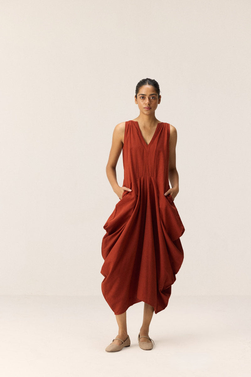 Brick Muse Dress cotton by Khara Kapas in red for women Worldwide