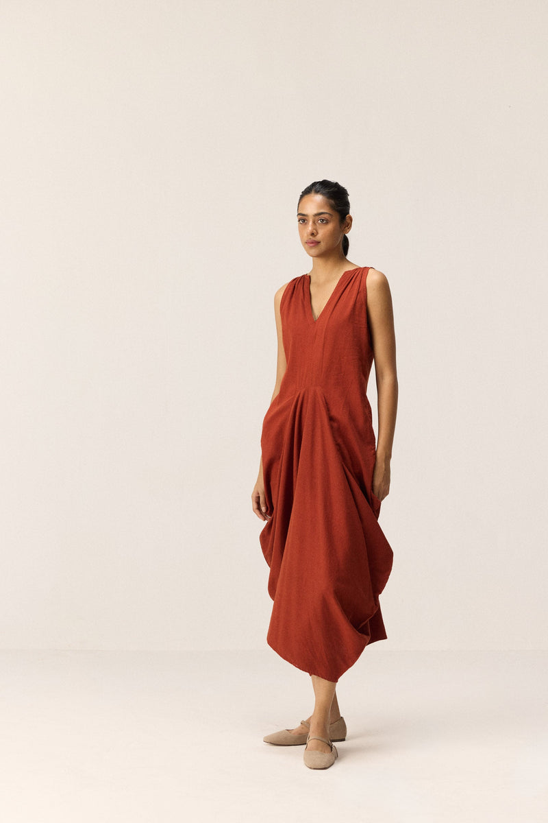 Brick Muse Dress cotton by Khara Kapas in red for women Worldwide