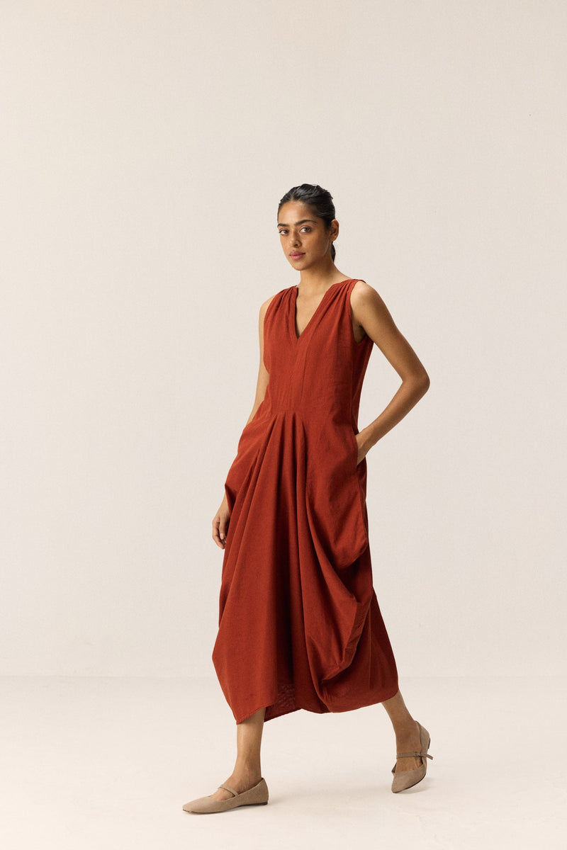 Brick Muse Dress cotton by Khara Kapas in red for women Worldwide