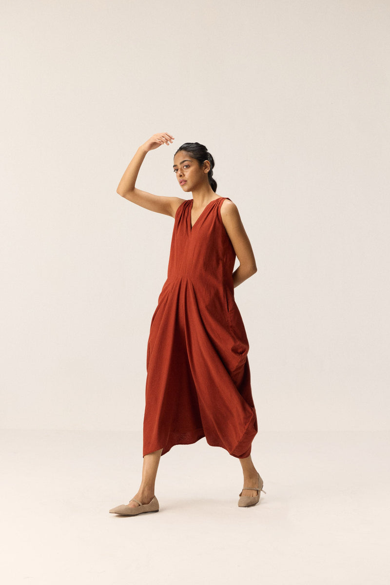 Brick Muse Dress cotton by Khara Kapas in red for women Worldwide